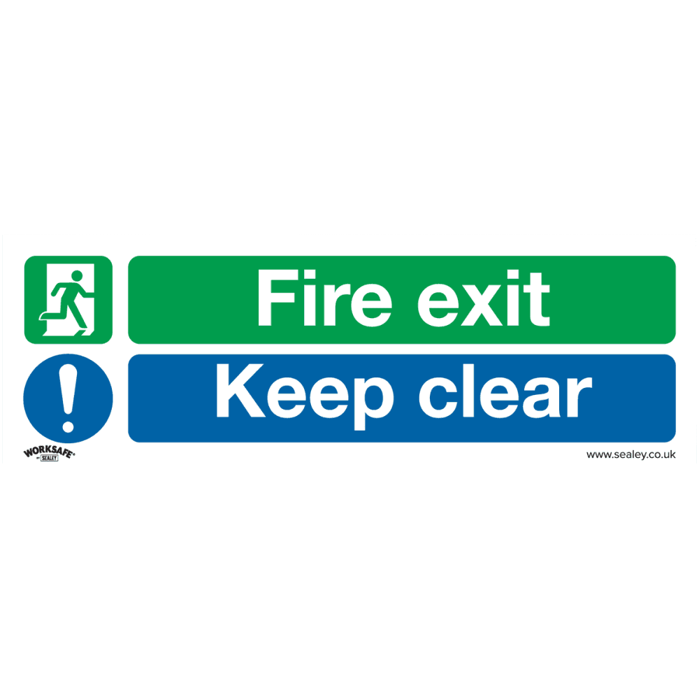 Sealey Safe Conditions Safety Sign - Fire Exit Keep Clear - Self-Adhesive Vinyl - Pack of 10 Model No- SS18V10