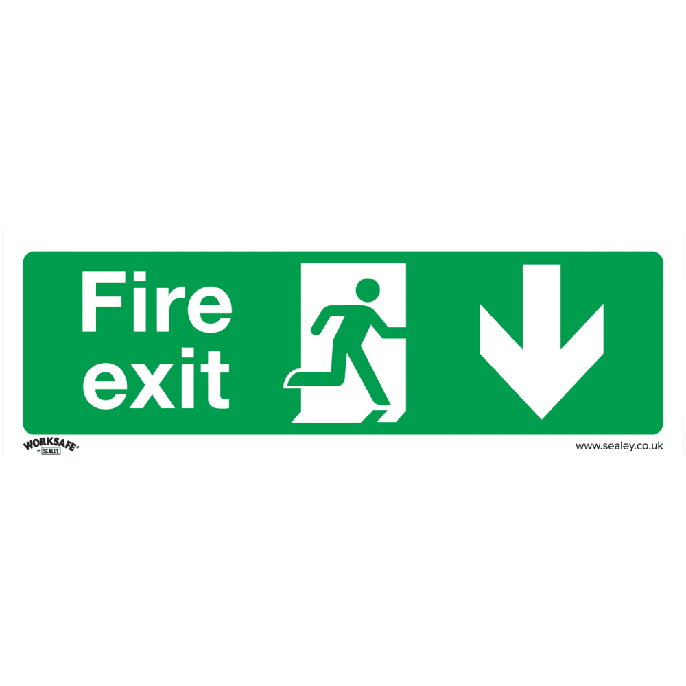 Sealey Safe Conditions Safety Sign - Fire Exit (Down) - Rigid Plastic Model No- SS22P1