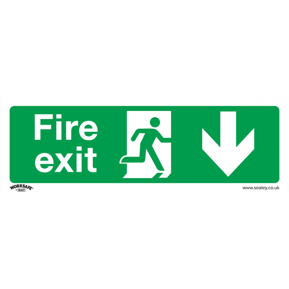 Sealey Safe Conditions Safety Sign - Fire Exit (Down) - Rigid Plastic Model No- SS22P1