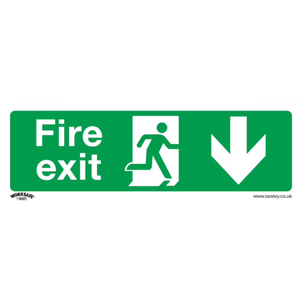 Sealey Safe Conditions Safety Sign - Fire Exit (Down) - Self-Adhesive Vinyl - Pack of 10 Model No- SS22V10
