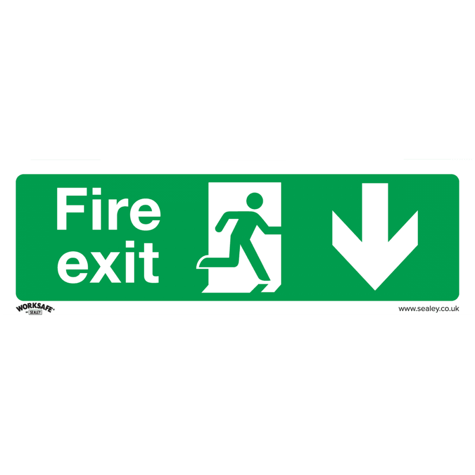 Sealey Safe Conditions Safety Sign - Fire Exit (Down) - Self-Adhesive Vinyl - Pack of 10 Model No- SS22V10