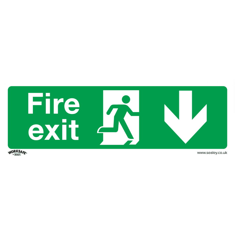 Sealey Safe Conditions Safety Sign - Fire Exit (Down) - Rigid Plastic - Pack of 10 Model No- SS22P10