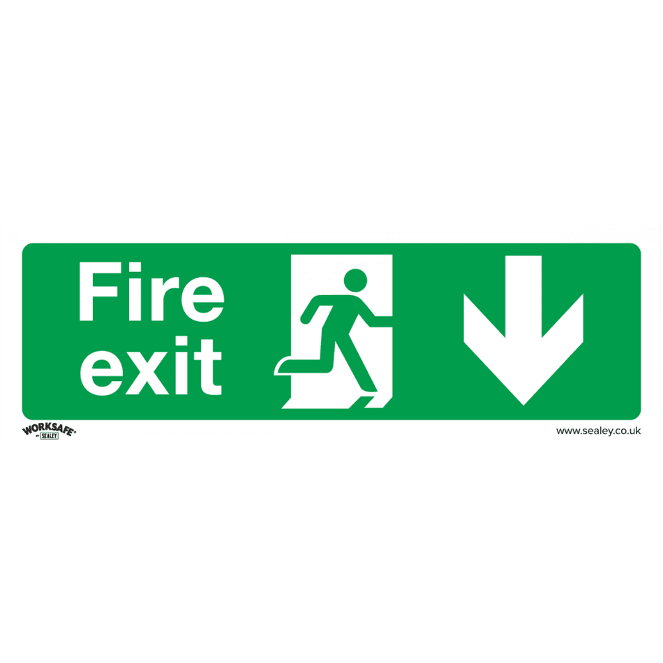 Sealey Safe Conditions Safety Sign - Fire Exit (Down) - Rigid Plastic - Pack of 10 Model No- SS22P10