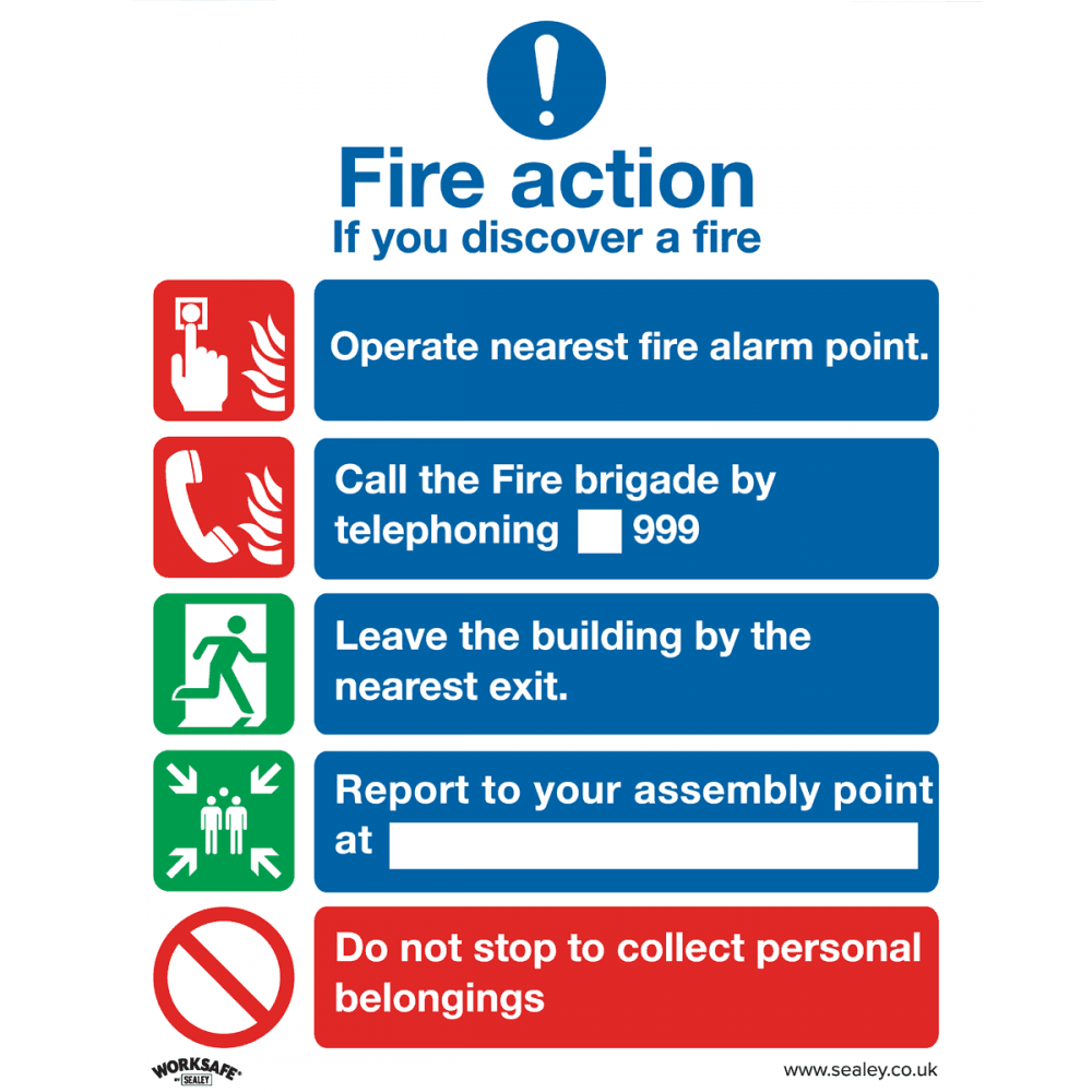 Sealey Safe Conditions Safety Sign - Fire Action Without Lift - Rigid Plastic - Pack of 10 Model No- SS20P10