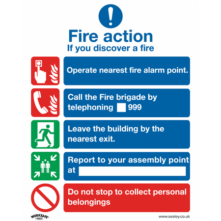 Sealey Safe Conditions Safety Sign - Fire Action Without Lift - Rigid Plastic - Pack of 10 Model No- SS20P10