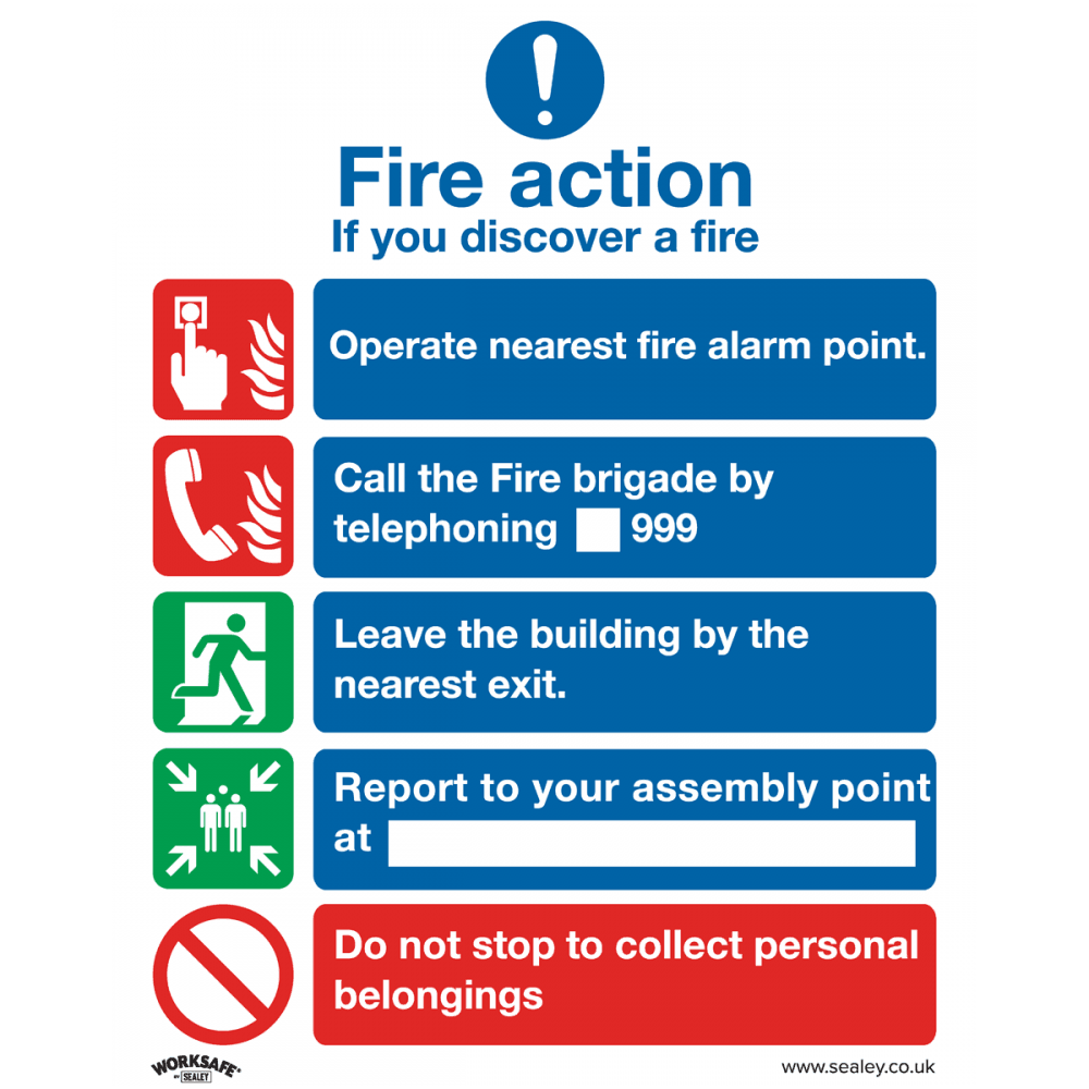 Sealey Safe Conditions Safety Sign - Fire Action Without Lift - Self-Adhesive Vinyl - Pack of 10 Model No- SS20V10