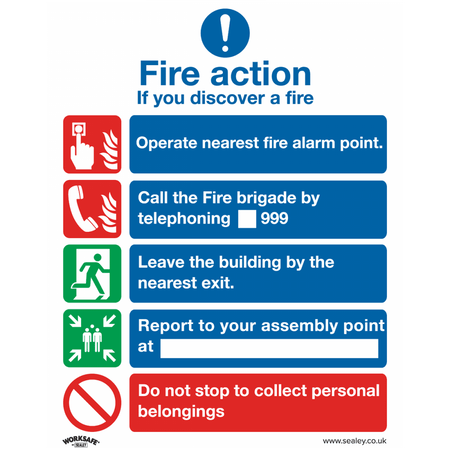 Sealey Safe Conditions Safety Sign - Fire Action Without Lift - Self-Adhesive Vinyl - Pack of 10 Model No- SS20V10