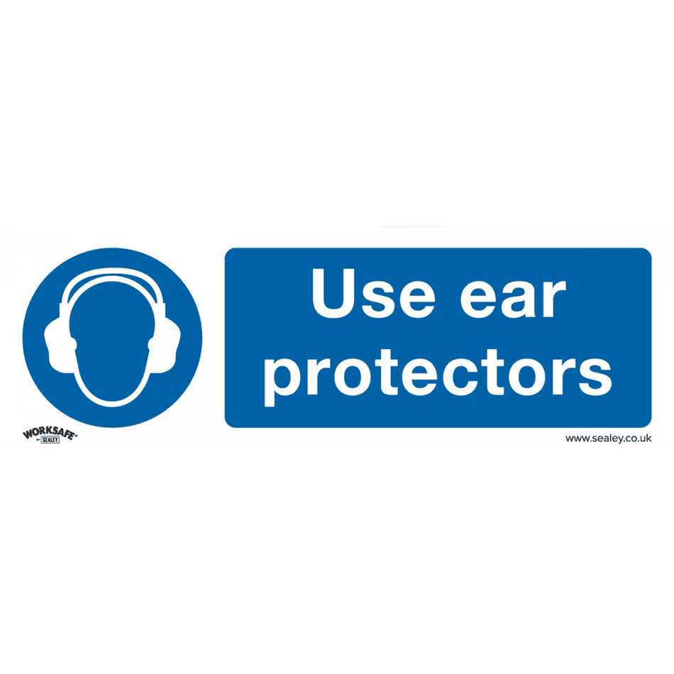 Sealey Mandatory Safety Sign - Use Ear Protectors - Self-Adhesive Vinyl - Pack of 10 Model No- SS10V10