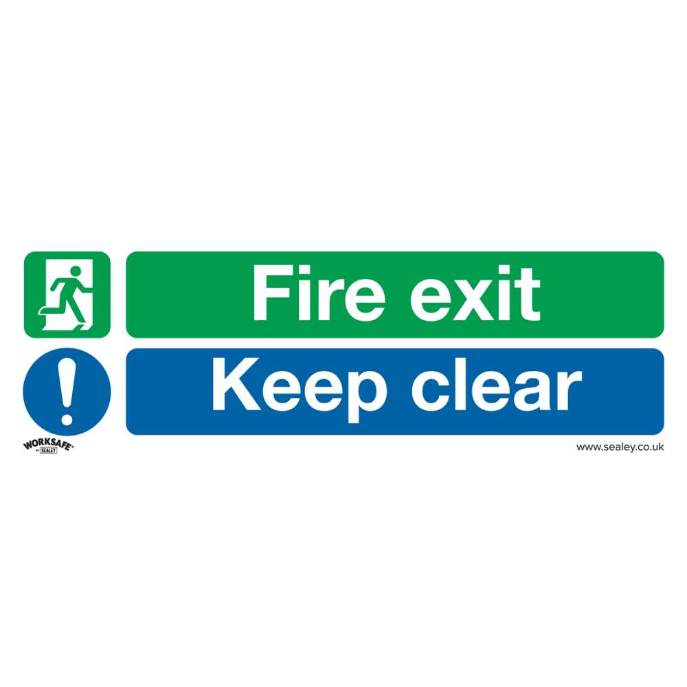 Sealey Safe Conditions Safety Sign - Fire Exit Keep Clear (Large) - Self-Adhesive Vinyl Model No- SS32V1