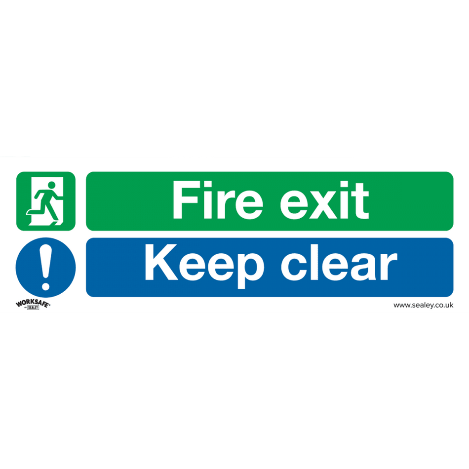 Sealey Safe Conditions Safety Sign - Fire Exit Keep Clear (Large) - Self-Adhesive Vinyl Model No- SS32V1