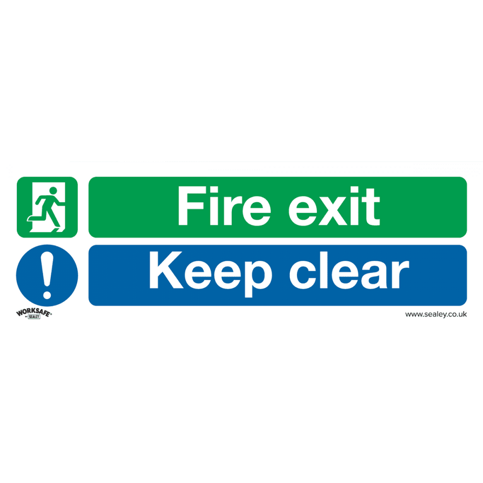 Sealey Safe Conditions Safety Sign - Fire Exit Keep Clear (Large) - Rigid Plastic - Pack of 10 Model No- SS32P10