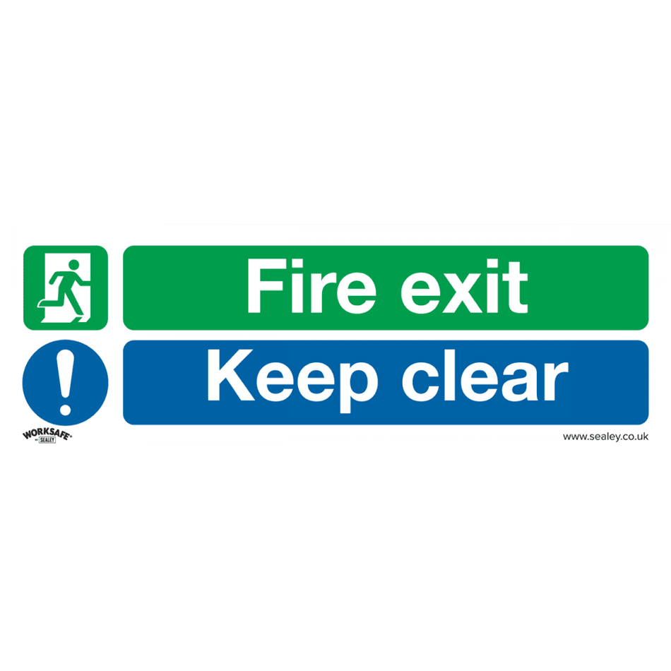 Sealey Safe Conditions Safety Sign - Fire Exit Keep Clear (Large) - Rigid Plastic Model No- SS32P1