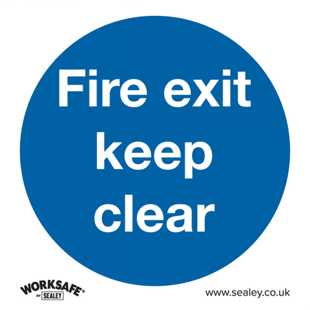 Sealey Mandatory Safety Sign - Fire Exit Keep Clear - Self-Adhesive Vinyl - Pack of 10 Model No- SS2V10