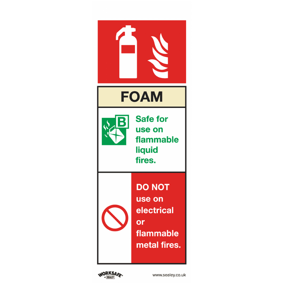 Sealey Safe Conditions Safety Sign - Foam Fire Extinguisher - Self-Adhesive Vinyl - Pack of 10 Model No- SS30V10