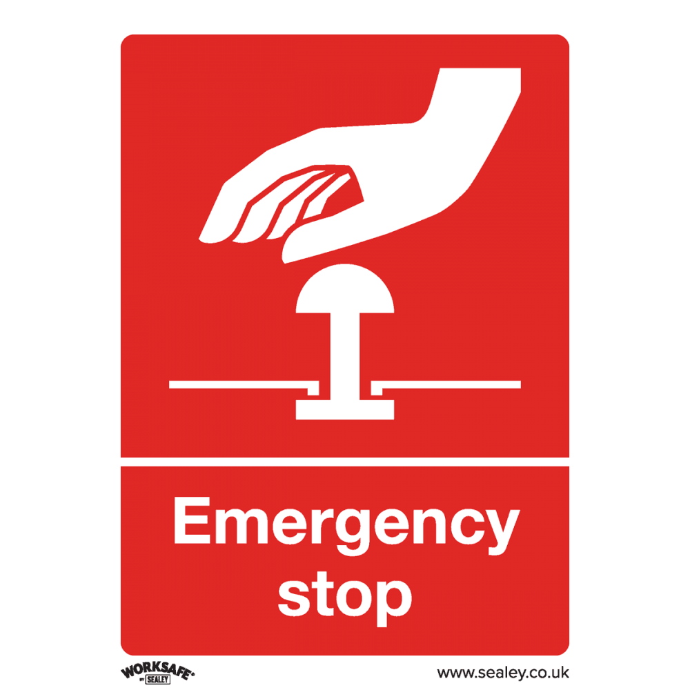 Sealey Safe Conditions Safety Sign - Emergency Stop - Self-Adhesive Vinyl Model No- SS35V1