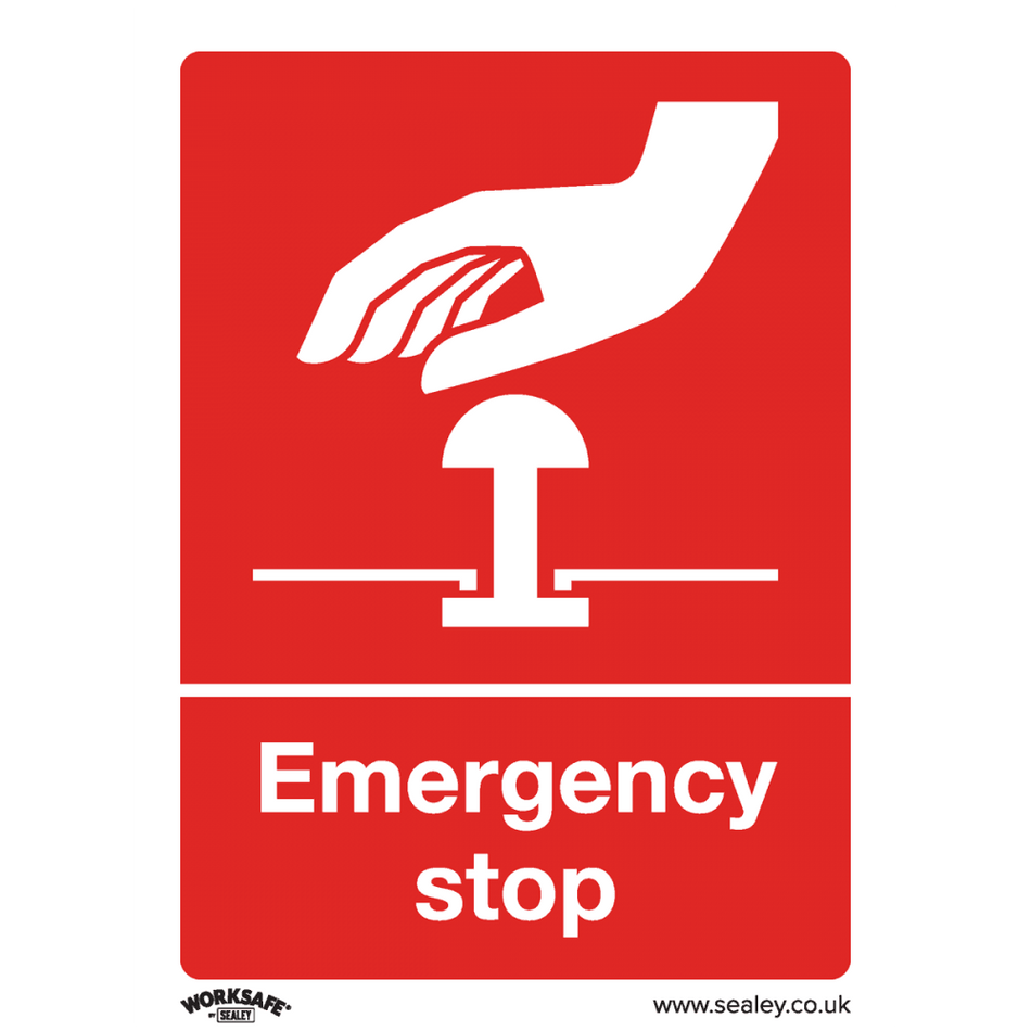 Sealey Safe Conditions Safety Sign - Emergency Stop - Self-Adhesive Vinyl Model No- SS35V1