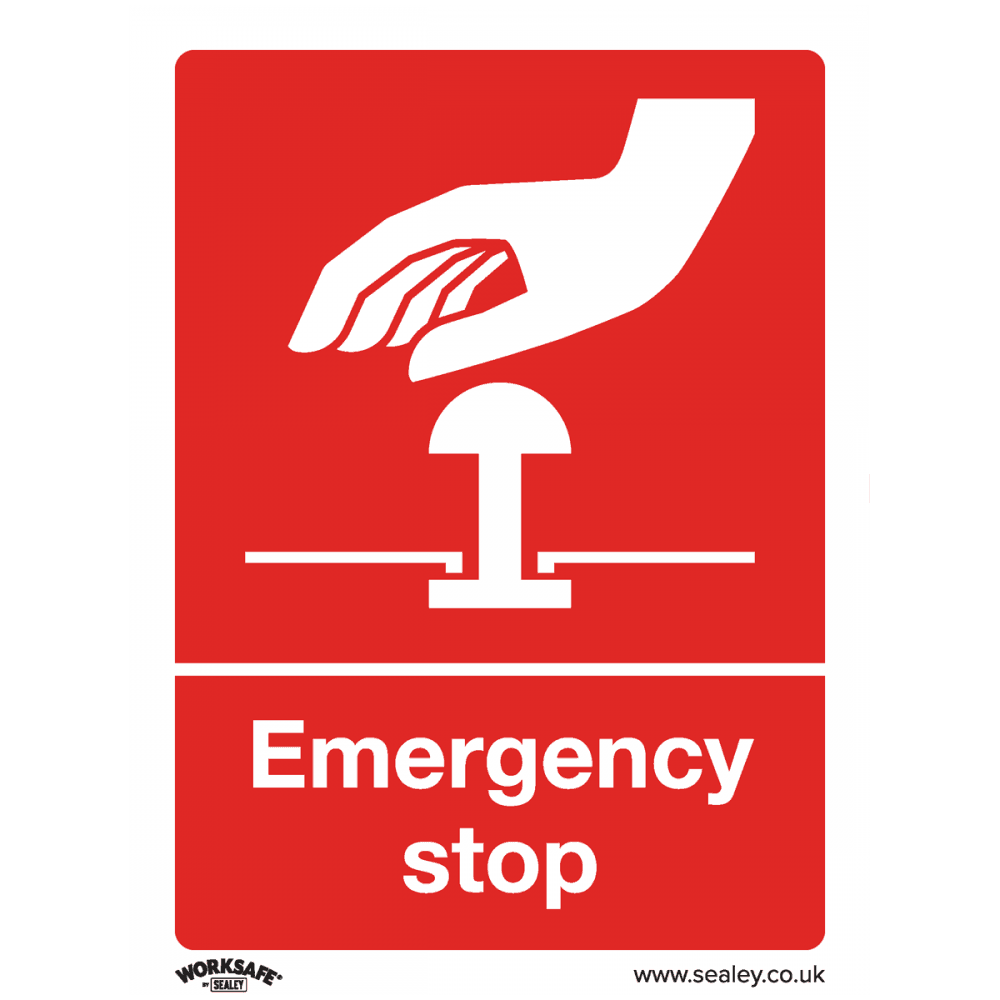 Sealey Safe Conditions Safety Sign - Emergency Stop - Self-Adhesive Vinyl - Pack of 10 Model No- SS35V10