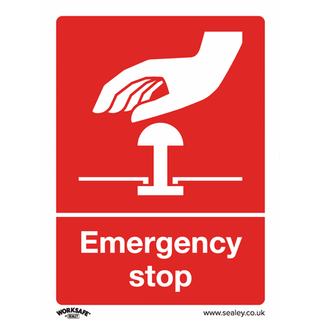 Sealey Safe Conditions Safety Sign - Emergency Stop - Self-Adhesive Vinyl - Pack of 10 Model No- SS35V10