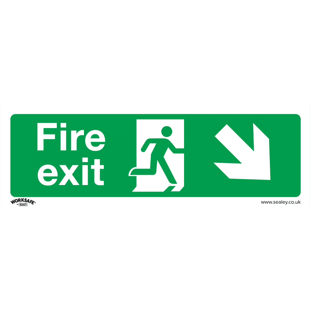 Sealey Safe Conditions Safety Sign - Fire Exit (Down Right) - Rigid Plastic Model No- SS36P1