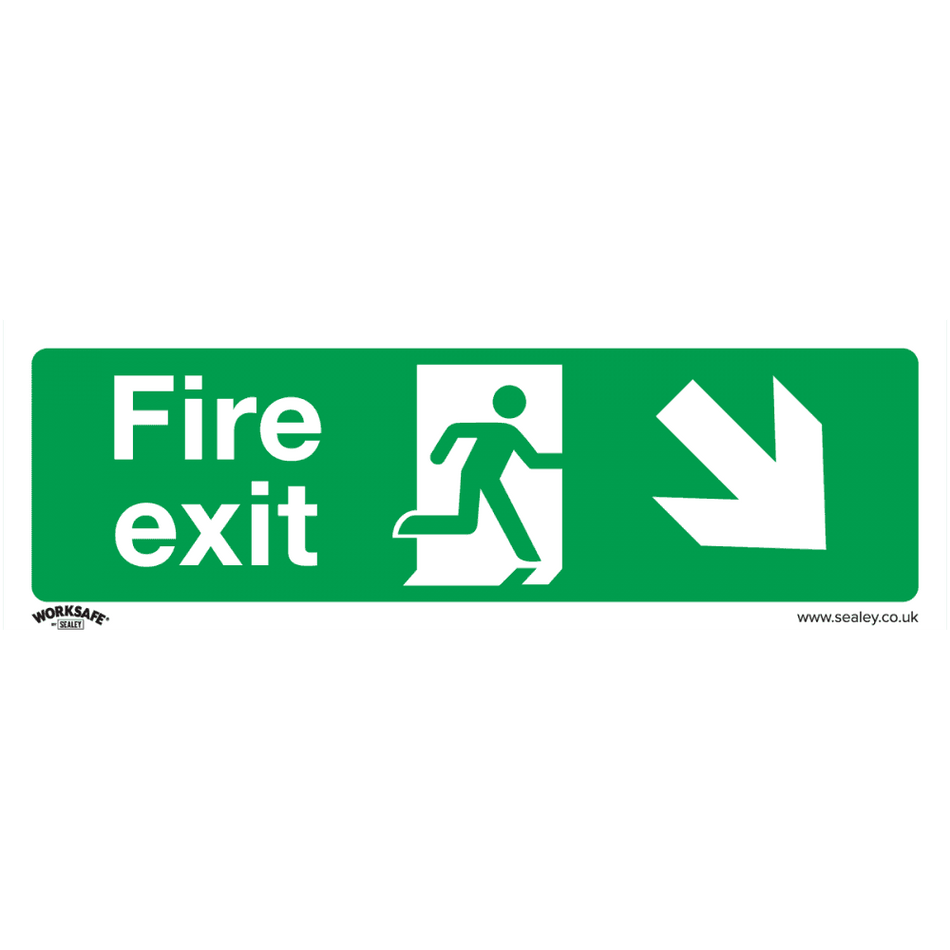 Sealey Safe Conditions Safety Sign - Fire Exit (Down Right) - Rigid Plastic Model No- SS36P1