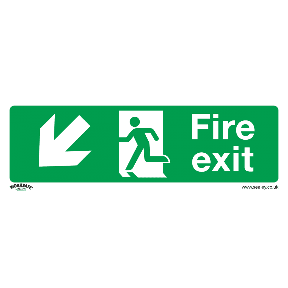 Sealey Safe Conditions Safety Sign - Fire Exit (Down Left) - Rigid Plastic - Pack of 10 Model No- SS34P10