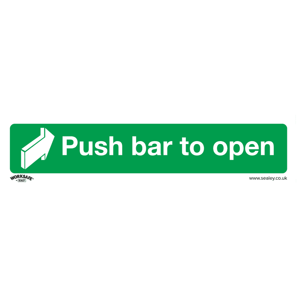 Sealey Safe Conditions Safety Sign - Push Bar To Open - Rigid Plastic Model No- SS29P1