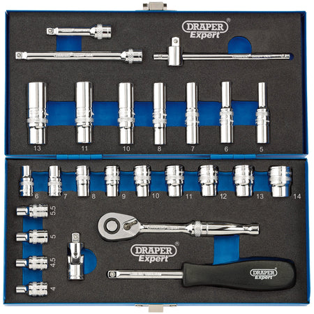 DRAPER 1/4" Sq. Dr. Metric Socket Set (26 Piece) : Model No. B26M/MC/B
