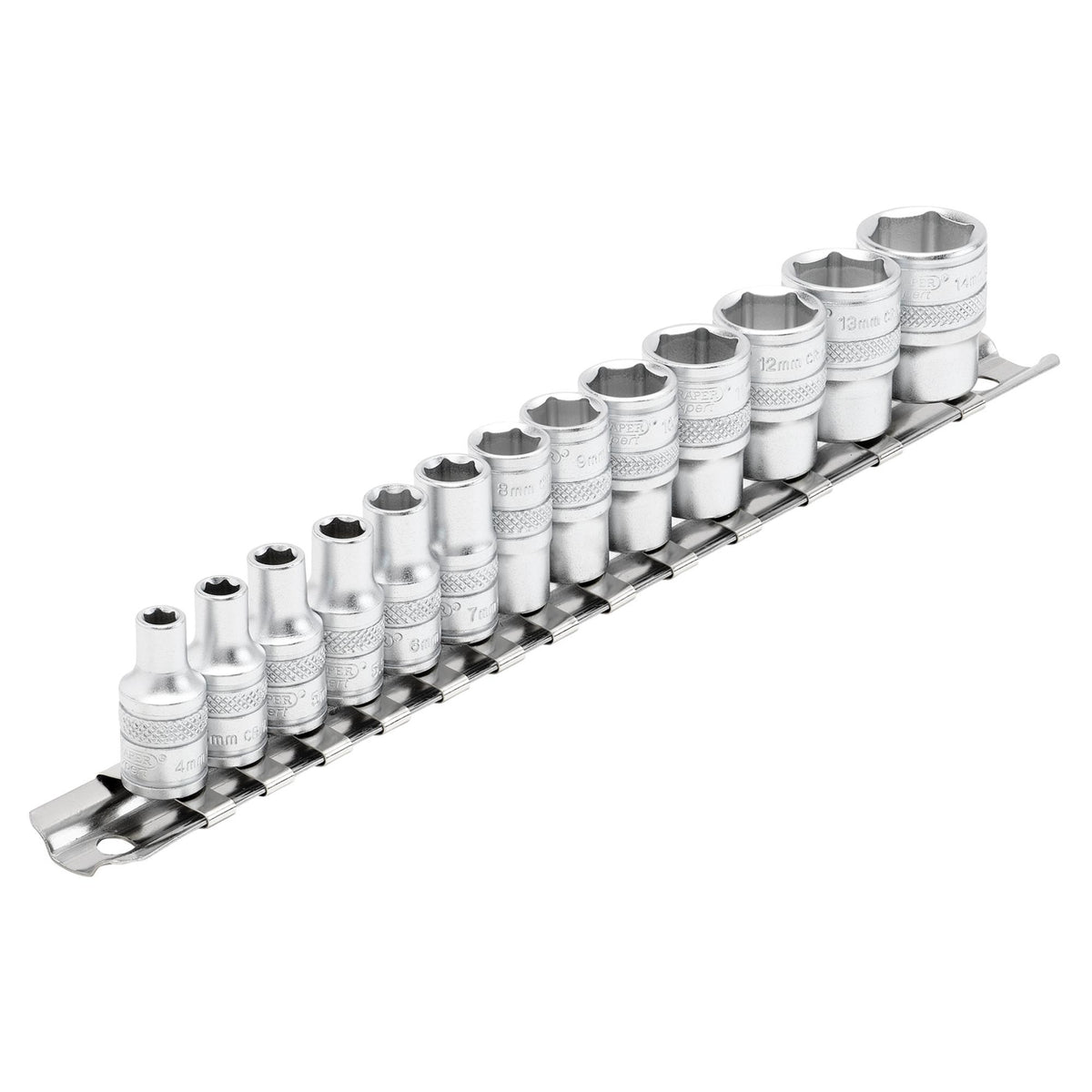 DRAPER 1/4" Sq. Dr. Metric Socket Set on Metal Rail (13 Piece) : Model No. B13M/SR