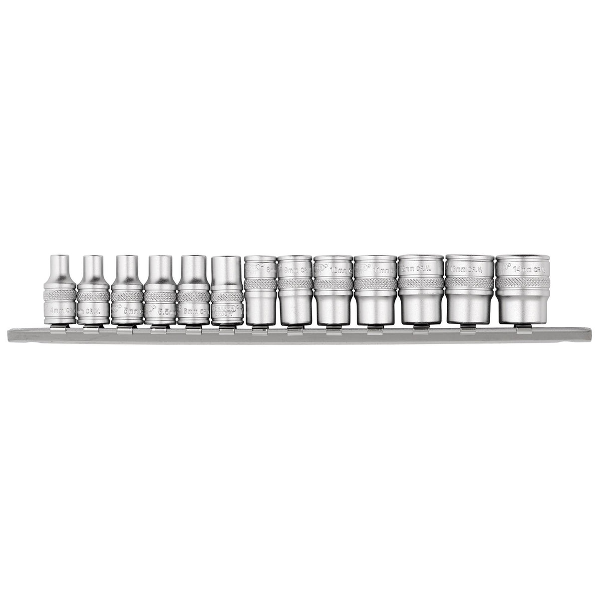 DRAPER 1/4" Sq. Dr. Metric Socket Set on Metal Rail (13 Piece) : Model No. B13M/SR