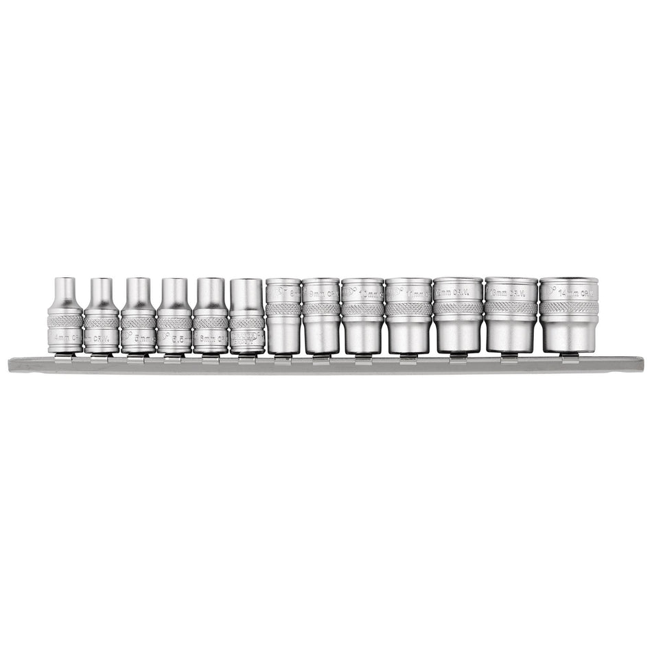 DRAPER 1/4" Sq. Dr. Metric Socket Set on Metal Rail (13 Piece) : Model No. B13M/SR