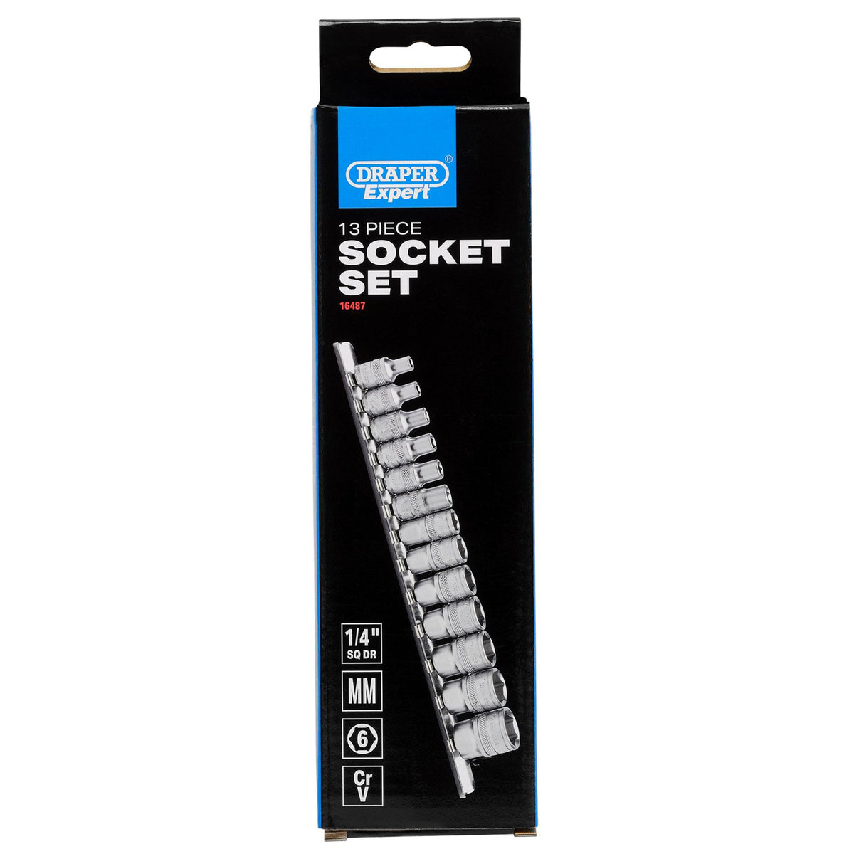 DRAPER 1/4" Sq. Dr. Metric Socket Set on Metal Rail (13 Piece) : Model No. B13M/SR