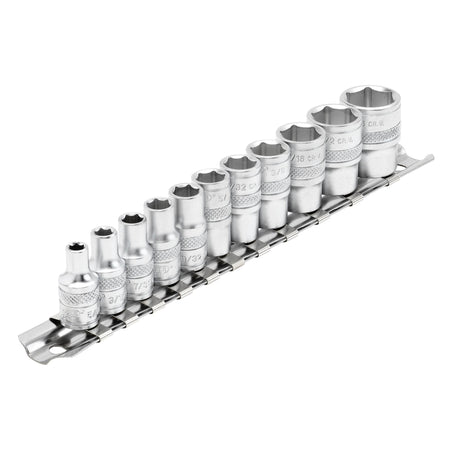 DRAPER 1/4" Sq. Dr. Imperial Sockets on Metal Rail (11 piece) : Model No. B11A/SR
