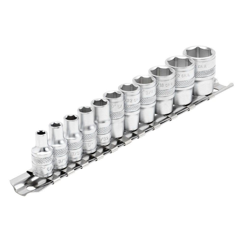 DRAPER 1/4" Sq. Dr. Imperial Sockets on Metal Rail (11 piece) : Model No. B11A/SR