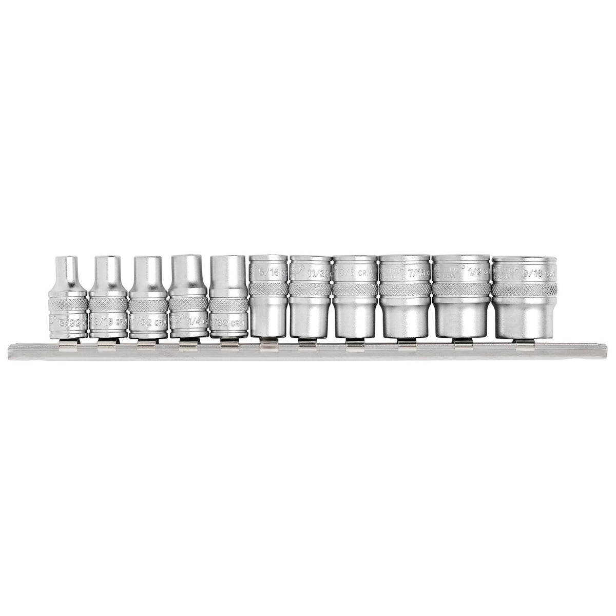 DRAPER 1/4" Sq. Dr. Imperial Sockets on Metal Rail (11 piece) : Model No. B11A/SR