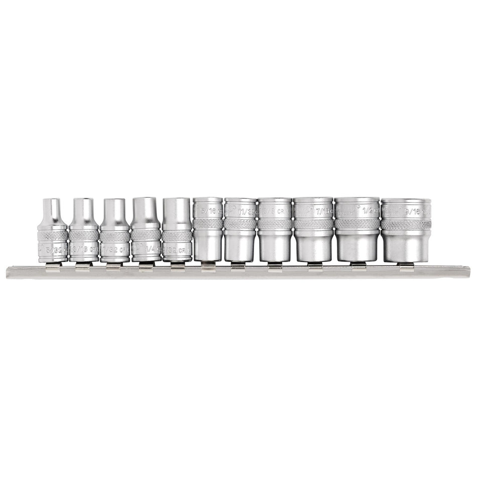 DRAPER 1/4" Sq. Dr. Imperial Sockets on Metal Rail (11 piece) : Model No. B11A/SR