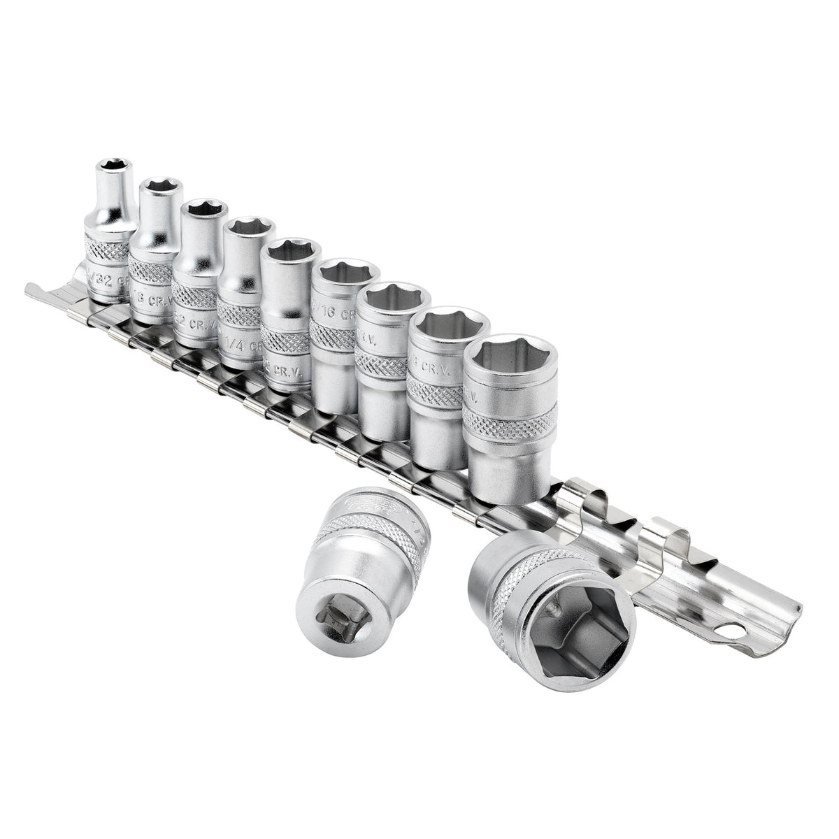 DRAPER 1/4" Sq. Dr. Imperial Sockets on Metal Rail (11 piece) : Model No. B11A/SR