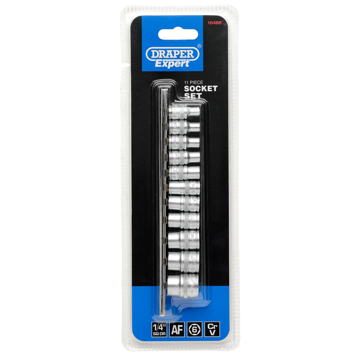 DRAPER 1/4" Sq. Dr. Imperial Sockets on Metal Rail (11 piece) : Model No. B11A/SR