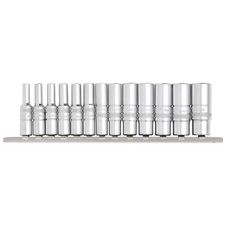 DRAPER 1/4" Sq. Dr. Deep Metric Sockets on Metal Rail (13 piece) : Model No. B13MD/SR