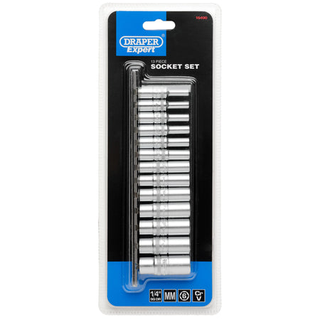 DRAPER 1/4" Sq. Dr. Deep Metric Sockets on Metal Rail (13 piece) : Model No. B13MD/SR