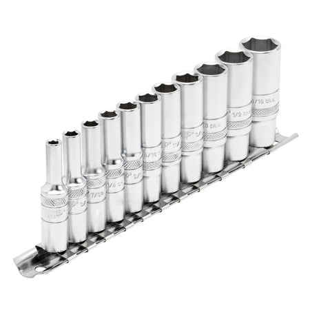 DRAPER 1/4" Sq. Dr. Imperial Deep Sockets on Metal Rail (11 piece): Model No. B11AD/SR