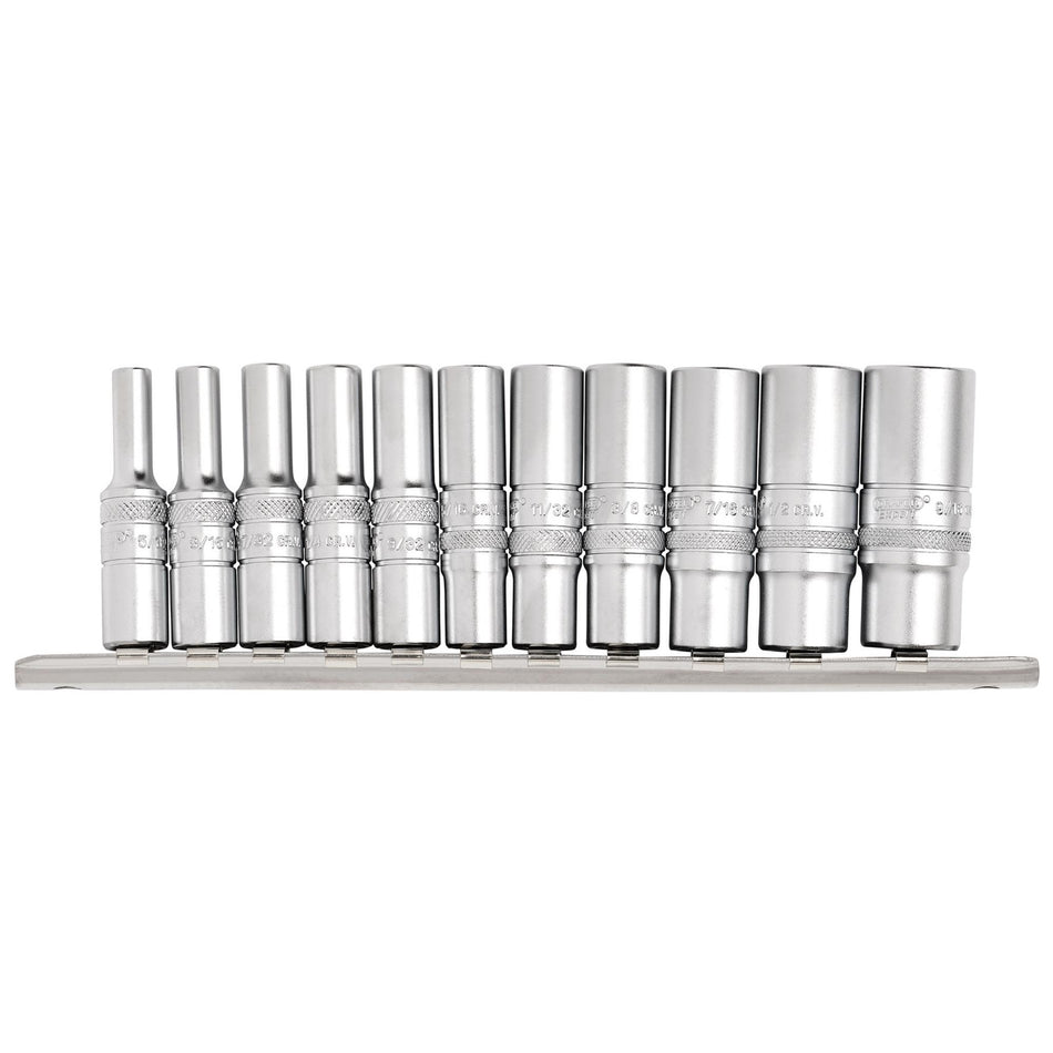 DRAPER 1/4" Sq. Dr. Imperial Deep Sockets on Metal Rail (11 piece): Model No. B11AD/SR