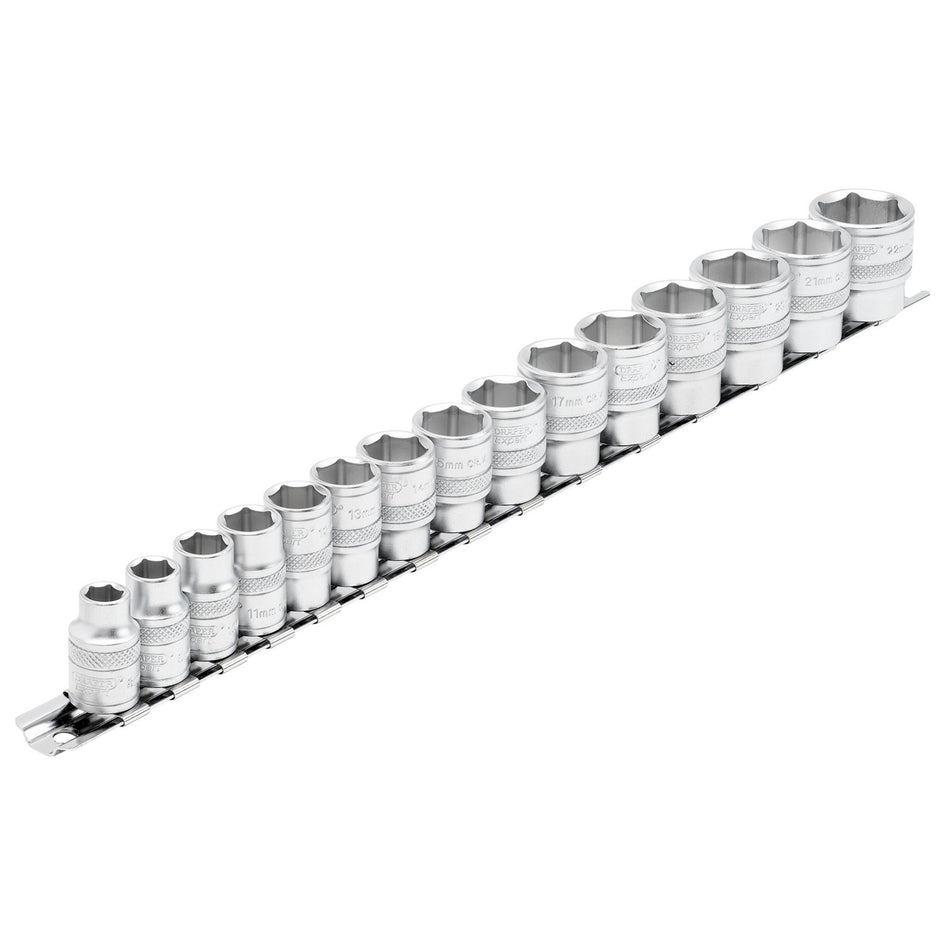 DRAPER 3/8" Sq. Dr. Metric Socket Set on Metal Rail (15 Piece): Model No. D15M/SR