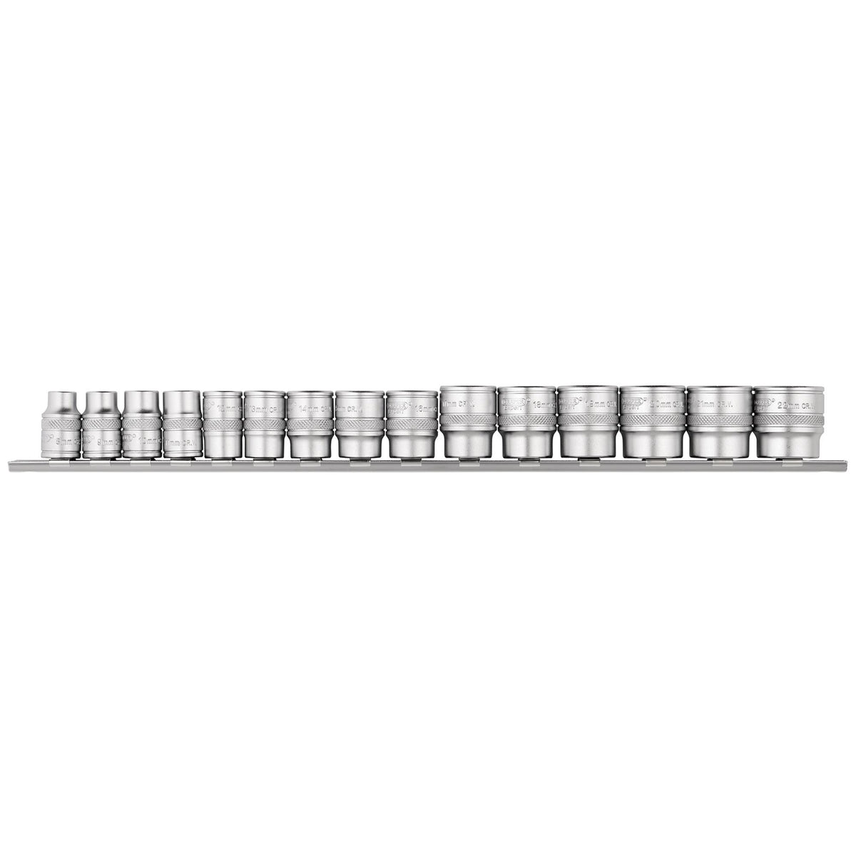 DRAPER 3/8" Sq. Dr. Metric Socket Set on Metal Rail (15 Piece): Model No. D15M/SR