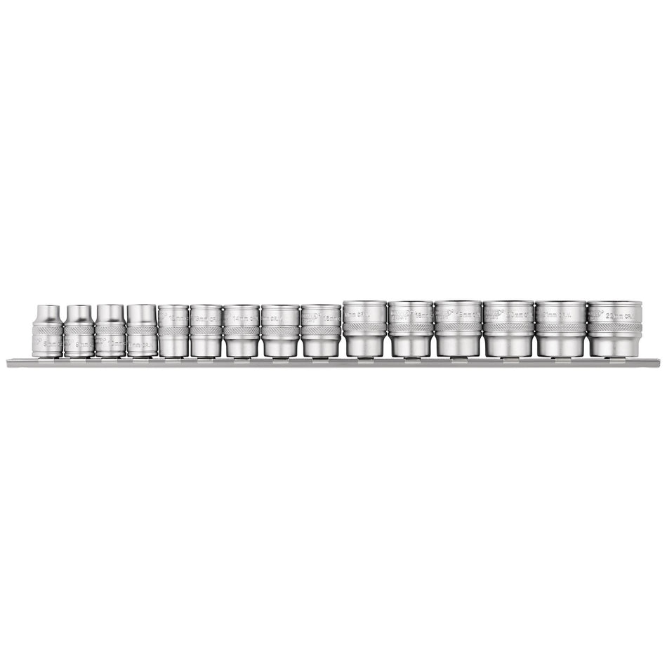 DRAPER 3/8" Sq. Dr. Metric Socket Set on Metal Rail (15 Piece): Model No. D15M/SR