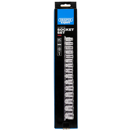 DRAPER 3/8" Sq. Dr. Metric Socket Set on Metal Rail (15 Piece): Model No. D15M/SR