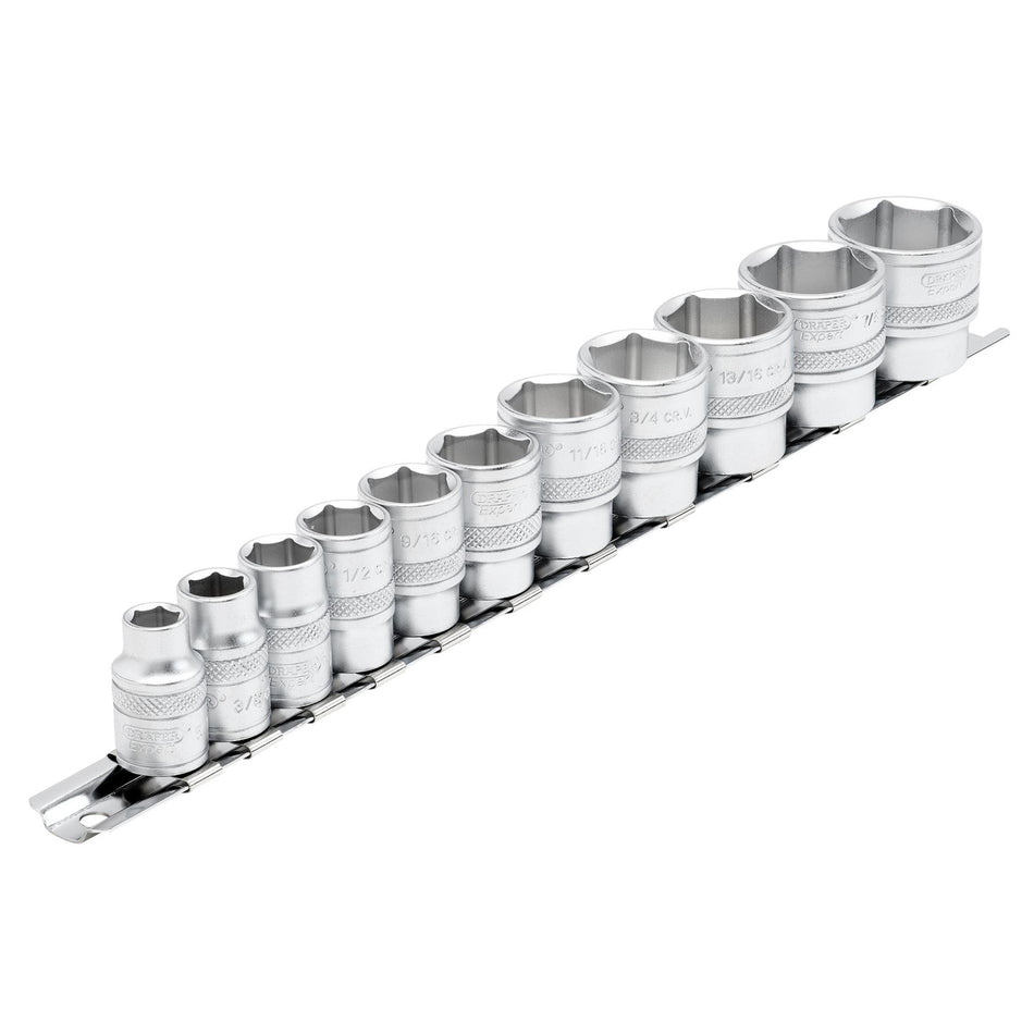 DRAPER 3/8" Sq. Dr. Imperial Socket Set on Metal Rail (11 Piece): Model No. D11A/SR