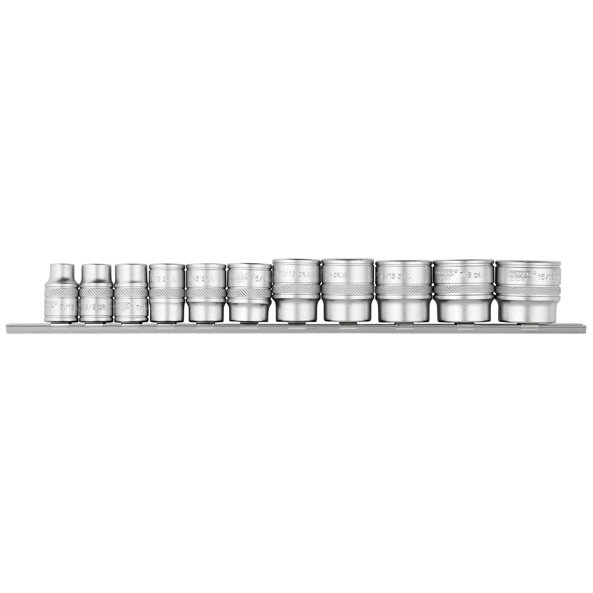 DRAPER 3/8" Sq. Dr. Imperial Socket Set on Metal Rail (11 Piece): Model No. D11A/SR