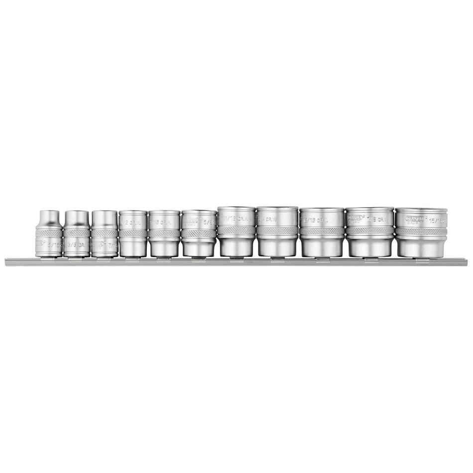 DRAPER 3/8" Sq. Dr. Imperial Socket Set on Metal Rail (11 Piece): Model No. D11A/SR