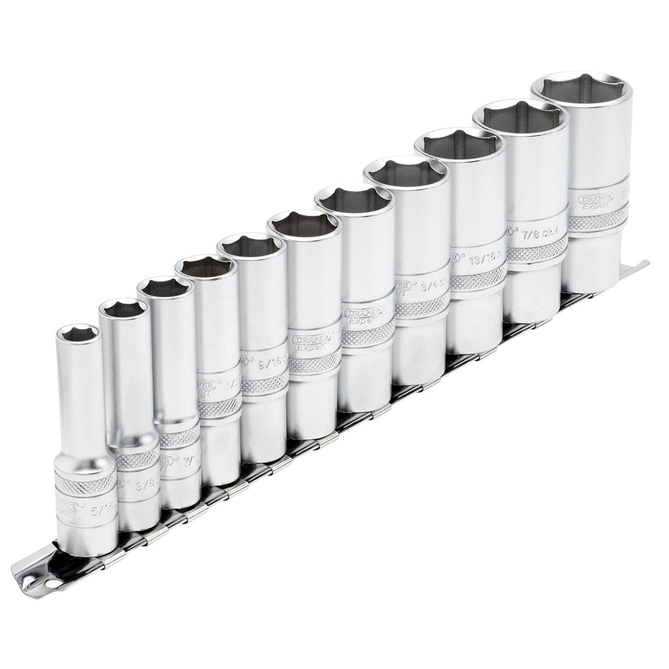 DRAPER 3/8" Sq. Dr. Imperial Deep Socket Set on Metal Rail (11 Piece): Model No. D11AD/SR