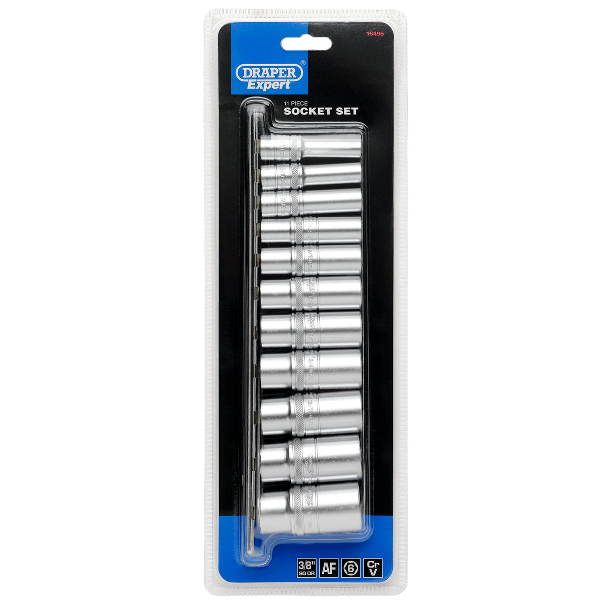 DRAPER 3/8" Sq. Dr. Imperial Deep Socket Set on Metal Rail (11 Piece): Model No. D11AD/SR